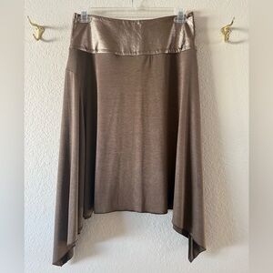 Black Halo Sharkbite Asymmetrical Hem Midi Knee Length Shirt Taupe Size M